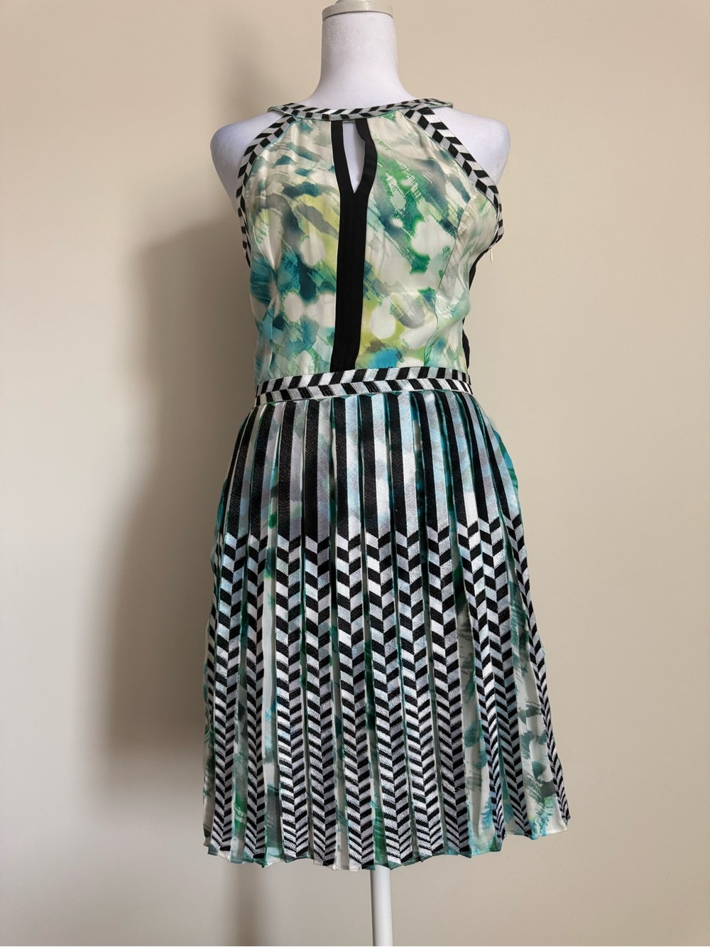 Parker Green Watercolor sleeveless silk dress size small